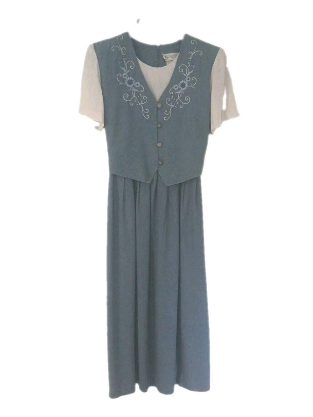 Vintage Casual Corners Annex Size 12 Dress Light Blue Floral Embroidered